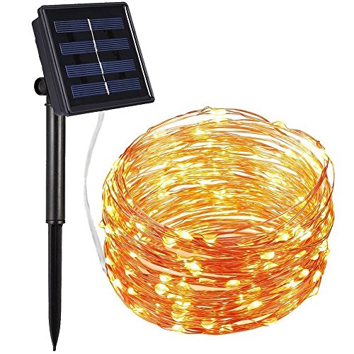 Guirnalda de luces solares para exteriores, 2 m, 20 ledes, funciona con energía solar, cable de cobre, resistente al agua, para patio, fiesta, decoración de boda (sí)
