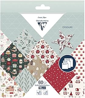 Clairefontaine 95370C - 60 Sheets of Origami Paper, 70g, 3 Sizes: 10x10cm, 15x15cm, 20x20cm - Cozy Christmas