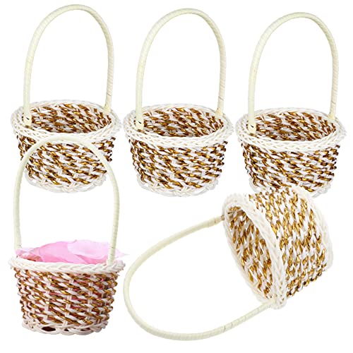 Vaguelly 5Pcs Woven Flower Baskets with Handle Elegant Storage Baskets for Weddings All Match for Home and Event Decor and Lightweight Design