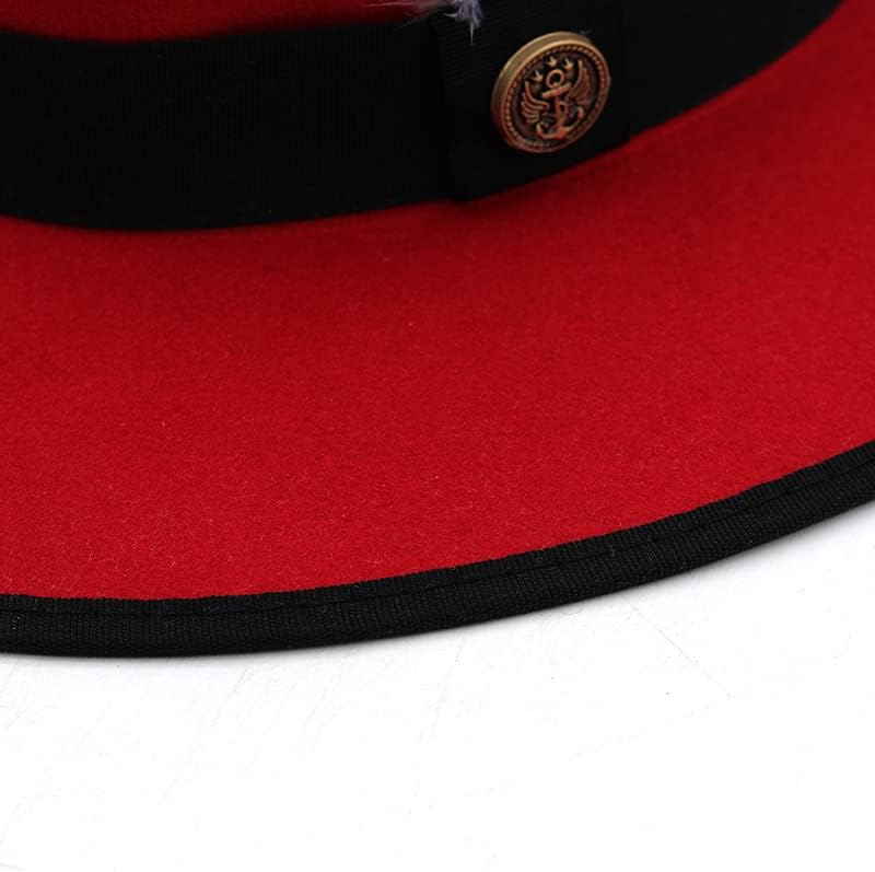 Unisex Fashion Feather Decor Wool Fedora Cap, Wide Brim Winter Gangster Gentleman’s Hat Jazz Hat
