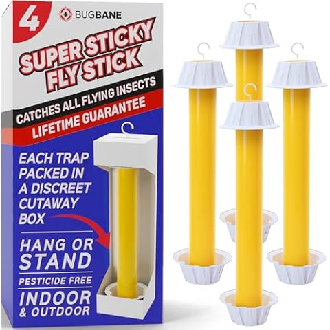 Fly Stick Sticky Fly Traps for Indoors and Outdoor 4pk. Non-Toxic Bait Free. Trap All Flies. Sticky Fly Traps for Indoors Outdoor Fly Catchers for Inside Home Bug Sticky Traps for Bugs Fly Sticky Trap Cover