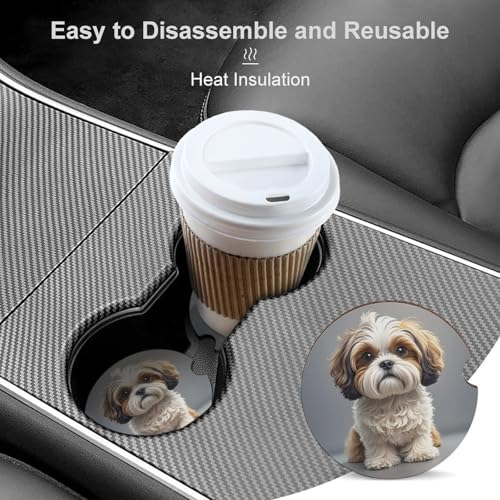 Portavasos para carro de madera 2 unidades diseño Shih Tzu miniatura 4