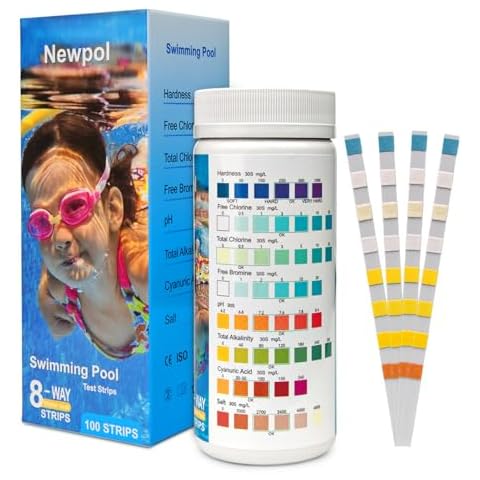 Newpol 8-in-1 Pool Test Strips, 100 Strips Water Testing for Swimming Pool, Hot Tub and SPA Cover