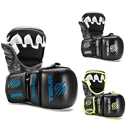 Sanabul New Item Essential 7 oz MMA Hybrid Sparring Gloves (Black/Blue, Small/Medium)