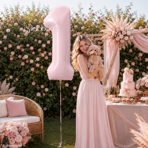 Image of 40 Inch Light Pink Number 1 Foil Big 0-9 Giant Digital Balloon | 1st for Birthday Anniversary Graduation Decorations