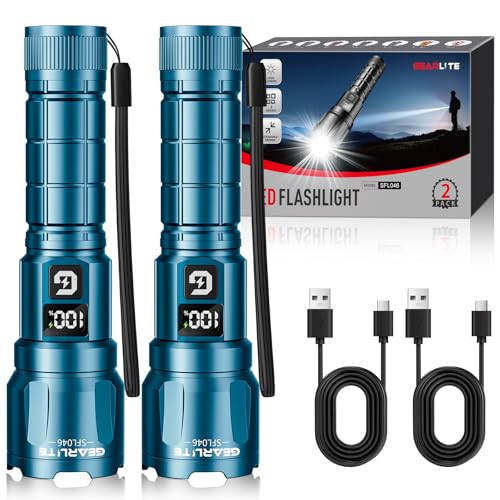 GEARLITE LED Taschenlampe Aufladbar, 6000 Lumen Extrem Helle Zoombares Taktische Taschenlampen mit 3 Lichtmodi & Langer Betriebsdauer, IP65...