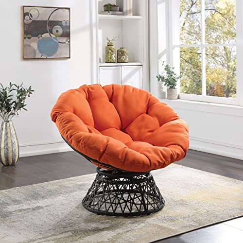 Image of OSP Home Furnishings Wicker Papasan Chair with 360-Degree Swivel, Grey Frame with Orange Cushion