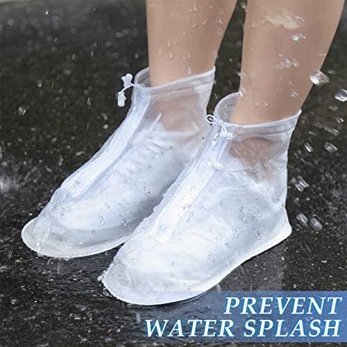 Image of Coume 2 Pairs Rain Shoes Cover Non Slip Waterproof Shoe Covers Reusable Protectors Covers High Top Snow Boots Galoshes Overshoes for Men Women Outdoor Cycling Camping Fishing(Large,White)