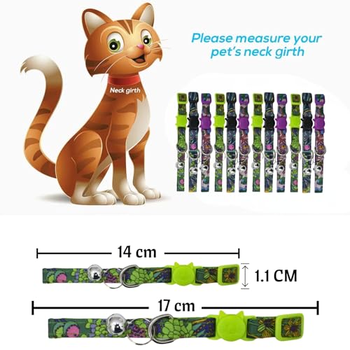 Image of Emily Pets Cat Collar for Colorful Breakaway Cat Collars with Bell, Adjustable Printed Nylon woth Safety Buckles Kitten Collar (Color May Vsry, 1 Piece)