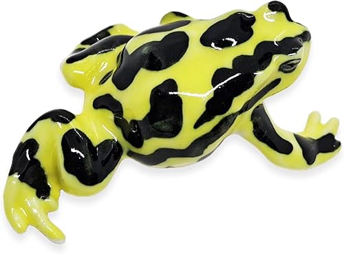 WitnyStore Figura de cerámica de rana con parches amarillos brillantes de 1.2 pulgadas de largo, color amarillo brillante, negro, rana, sapo,