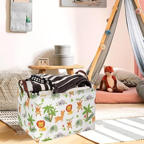 Image of Rectangle Storage Basket Cute Canvas Organizer Bin for Pet /Children Toys, Books, Clothes Perfect for Rooms /Playroom (Animal)