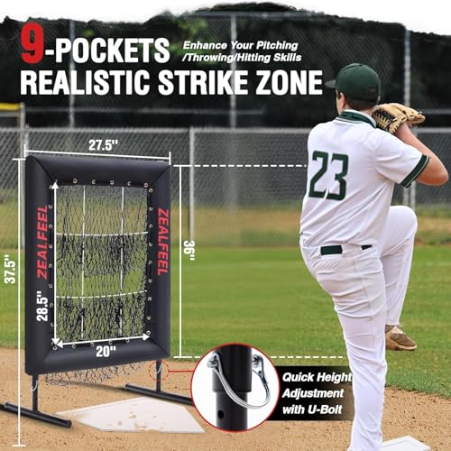 Image of ZEALFEEL Baseball Pitching Net Pro, 9-Hole Target, 5 Adjustable Heights