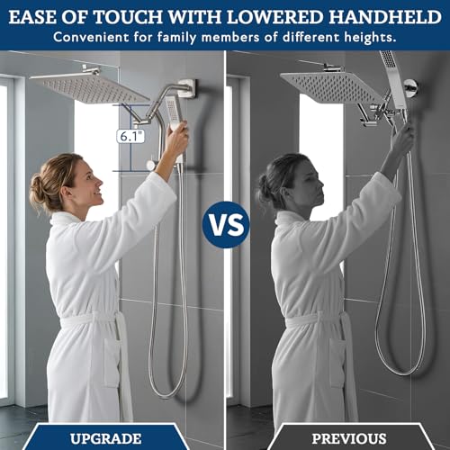 Image of G-Promise All Metal Shower Diverter with Low Handheld Holder, Pause Mode 3-Way Diverter Valve for Handheld and Fixed Shower Head, 4-Setting Universal Bathing System Replacement(6 Inch, Brushed Nickel)