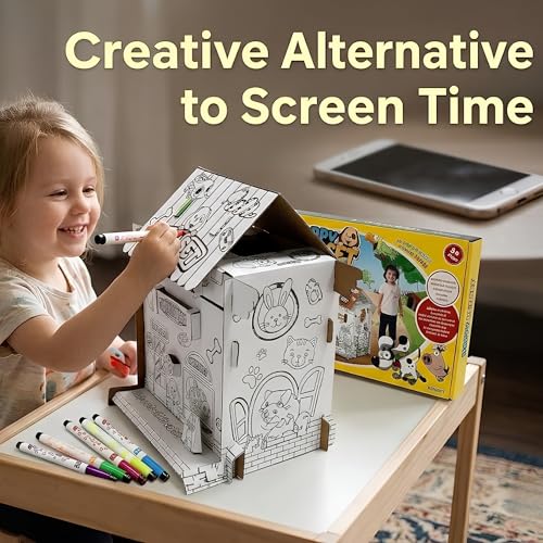 Image of Crackles DIY 3D Paper Puzzle Craft Kit for Kids | Build and Paint Cardboard House Toy with Colors | Creative Art & Craft Activity Kit for Kids | Educational DIY Toy
