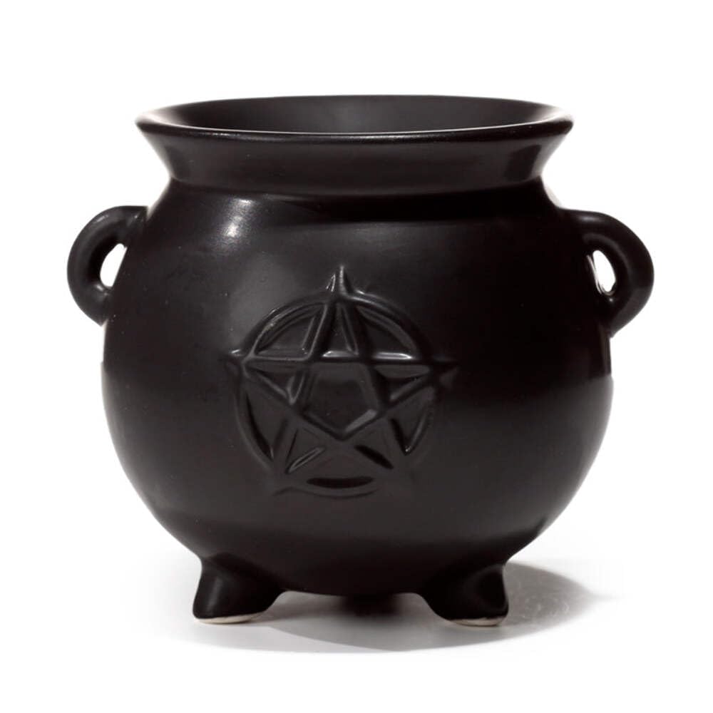 Puckator Multicolor Witches Cauldron Pentagram Black Ceramic Oil Burner - Wax Melt Burners Warmer - Boho Bedroom Decor Diffuser Scent Tea Light Burner Holder - House Warming Gift - Aromatherapy Set