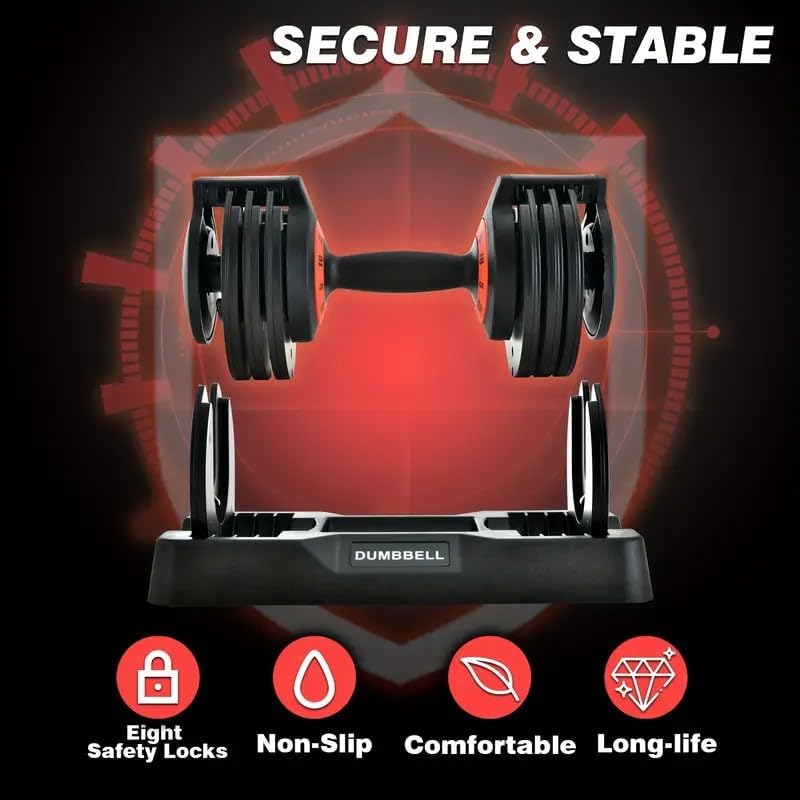 Miniatura 4 de Juego de mancuernas ajustables de 55 libras con bandeja para fitness, juego de mancuernas ajustables de 1 segunda, con mango de textura