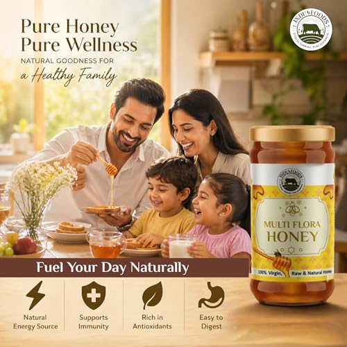 Image of Indu Foods Multi Flora Honey, 100% Virgin, Raw and Natural, Wildflower Blossoms, Rich in Antioxidants
