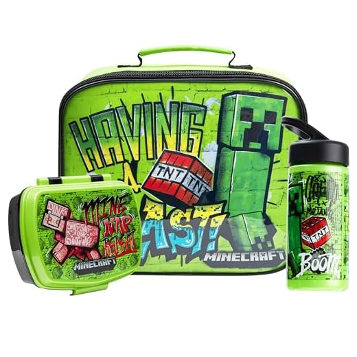 Minecraft Set de Bolsa de Almuerzo para Niños, 3 Piezas, Botella y Bolsa Fiambrera Infantil