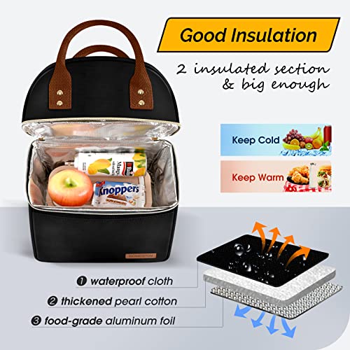 Buringer Homespon Lunch Bag For Women Men Dual Compartment Insulated Lunch Box Large Resuable Cooler Tote With Adjustable Shoulder Strap And Front Pocket For Work Picnic Or Travel #TOP2