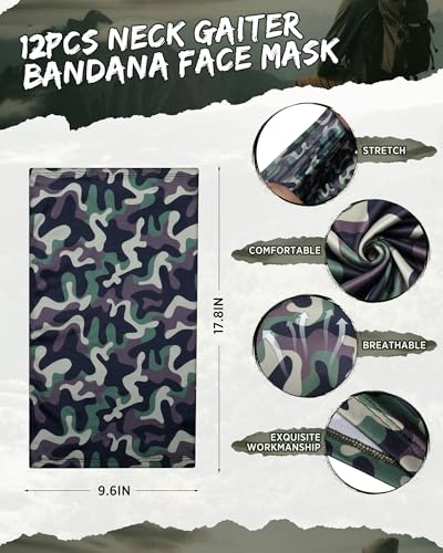 Image of Cuffbow 12 Pack Men Balaclava Neck Gaiter Cooling Breathable Face Mask UV Protection Scarf Hiking Bandana for Men /Women