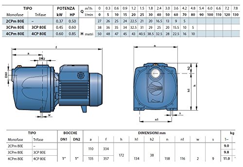 ELETTROPOMPA 1 HP PEDROLLO 2-4 CP CENTRIFUGA MULTIGIRANTE 4CPm 100-C