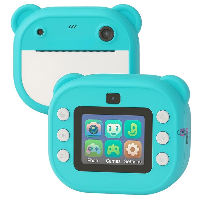 Image of Omeron 2 Years Warranty Kids Instant Print Camera 12MP HD Photo & Video with Built-in Thermal Printer, Rechargeable Battery, Fun Filters, Multiple Paper Rolls, Educational Gift Toys forKid - Green