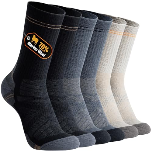 BISOUSOX Mens Merino Wool Socks 70% Wool Lightweight Cushion Crew Dress Socks Breathable Sock for Boot Light Hiking