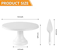 Vista 3 de Soporte redondo para tartas de 9.84 pulgadas con espátula, soporte blanco para cupcakes, fibra de bambú, platos de exhibición de postres