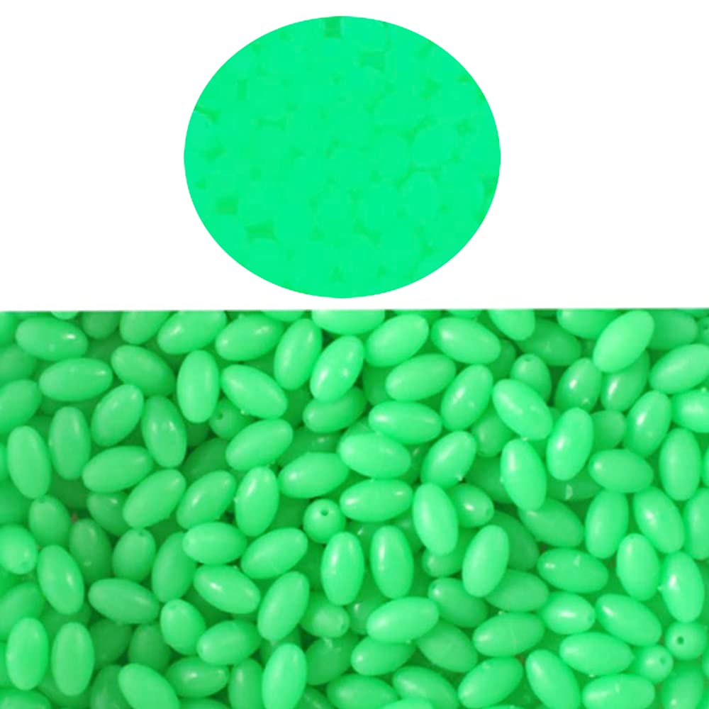 NA 1000pcs/lot Green Glow Fishing Beads Eggs Plastic Luminous Oval Egg Bead Tool Jigs Rigging Soft/Hard Artificial Fishing Tackle Tools Eggs Sea Fishing Lure Tackles (Soft(3mmx4mm) 1000pcs)