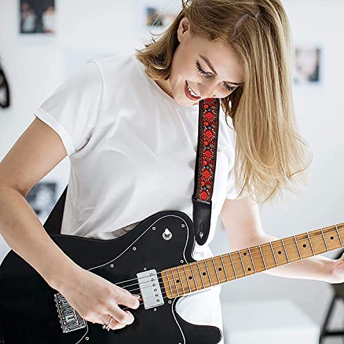 BetterJonny Sangle de guitare réglable en coton avec extrémités en cuir pour guitare western, guitare électrique, guitare acoustique, basse - Les Beatles, Paul McCartney, John Lennon, RIngo Starr, George Harrison BetterJonny Sangle de guitare réglable en coton avec extrémités en cuir pour guitare western, guitare électrique, guitare acoustique, basse – Image 4