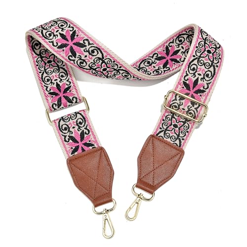 Image of LEMEDE Purse Strap,2 inch Leather End Shoulder Strap Adjustable Replacement,Retro Jacquard Multi-pattern Crossbody Bag Straps