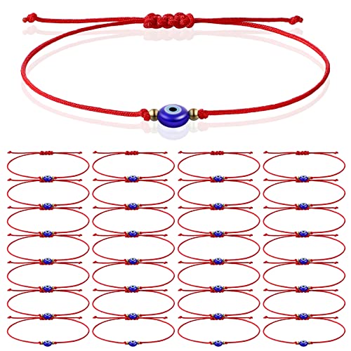 30 Pcs Evil Eye Bracelets Red String Protection Bracelets Adjustable Evil Eye Red Rope Knot Strand Anklets Kabbalah Mal De Ojo Luck Jewelry for Women Men