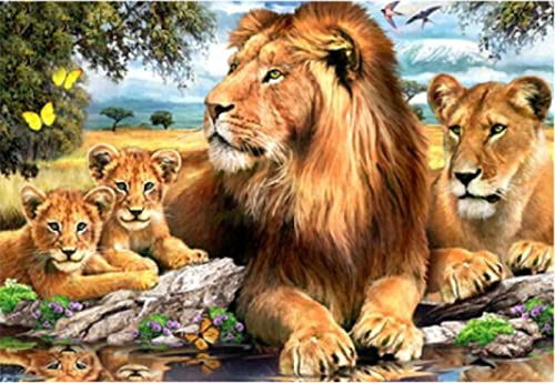 Kit broderie diamant lion heureux 5D peinture au diamant point de croix strass 30x40