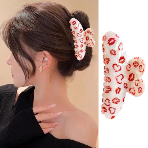 Heart Hair Claw Clips, 1 Pack Heart Shape Hair Clips for Hair Accessories Red Heart Sexy Lips Design Large Acrylic Claw Clips Strong Hold Hair Clamp Clips for Women and Girls miniatura 1
