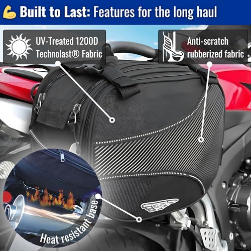 Alforjas Saddlebag Voyager para Motocicleta - Par Negro, 44 L, Montaje en Asiento, Cierre con Cremallera, Impermeables, Hechas de Poliéster 1200D miniatura 2