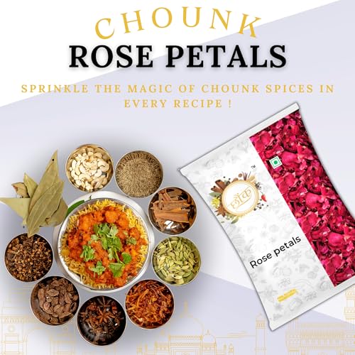 Image of Chounk Premium Sun Rose Petals Dried - 100g, Pack of 1 | Dried Rose Petals Edible for Skin Care, Herbal Rose Tea, Decoration on Foods | Dry Rose Petal Edible Toppings for Indian Sweets | Gulab Patti dry