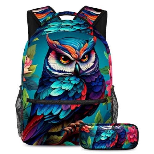 Sac à dos Hibou 62 avec trousse ensemble 2 pièces grand format pour école et voyage