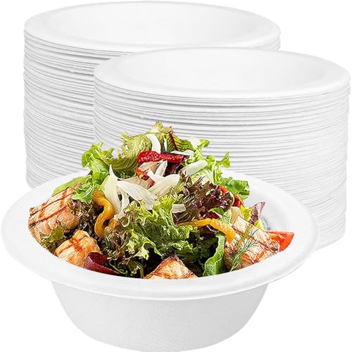 100 Stück Ökologische Einwegsuppenschale, 350ml Einweggeschirr aus Zuckerrohr, Pappschalen Einweg Suppenschalen, Bio Suppenschüssel Kompostierbares für Picknick BBQ, Weiß