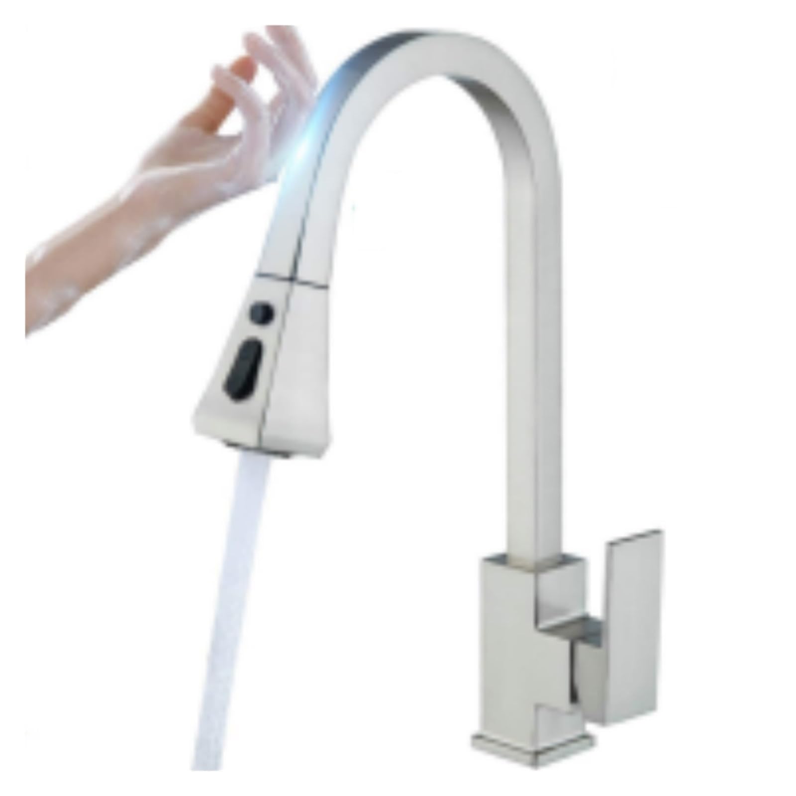 Robinet de cuisine col de cygne avec douchette amovible eau chaude froide