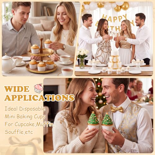 Image of 600 Pack White Gold Cupcake Liners Bulk Disposable Foil Muffin Cup