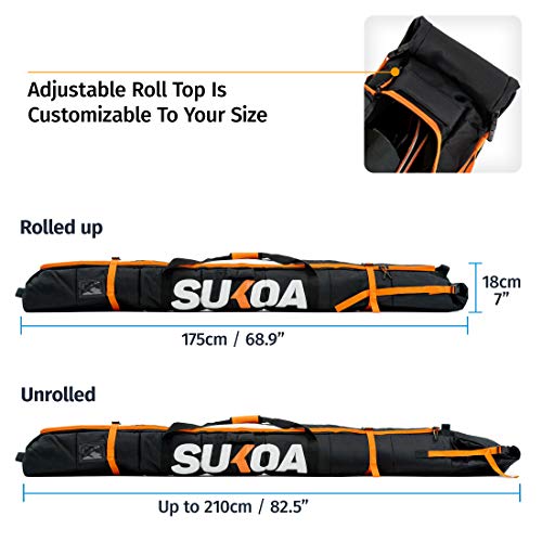 Premium Padded Ski Bag for Air Travel - Single Ski Carry Bags for Cross Country, Downhill, Ski Clothes, Snow Gear, Poles and Accessories for Ski Carrier Travel Luggage Case - for Men and Women