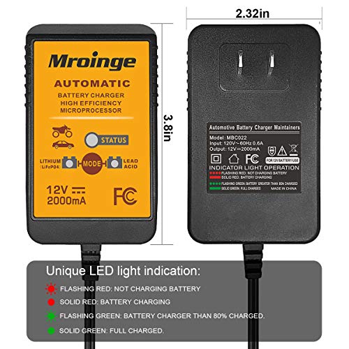 Mroinge MBC022 12V 2A Lead Acid & Lithium(Lifepo4) Automatic Trickle Battery Charger Smart Battery Maintainer thumb #2