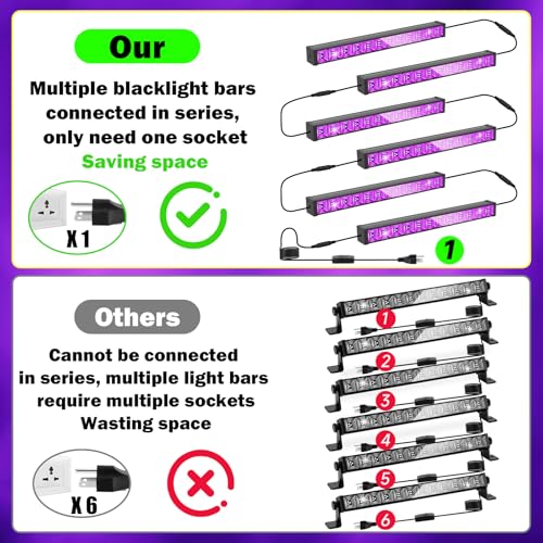 Image of 45W*6 Linkable Black Light Bar LED Blacklight with 6.6ft Cord, Glow in The Dark Each Light Up 28x28ft for Neon Party, Body Paint, Fluorescent Poster, Birthday, Halloween, Bedroom