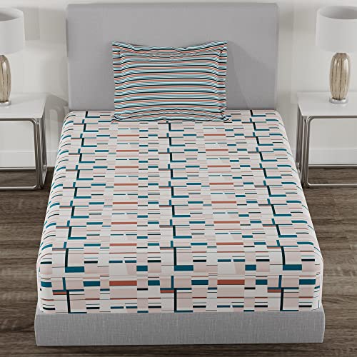 Image of myTrident Home Essential Stripe Collection 144 TC, 100% Cotton Bedsheet with 1 Pillow Cover, Single Size - 152 x 228 cm, Hobard