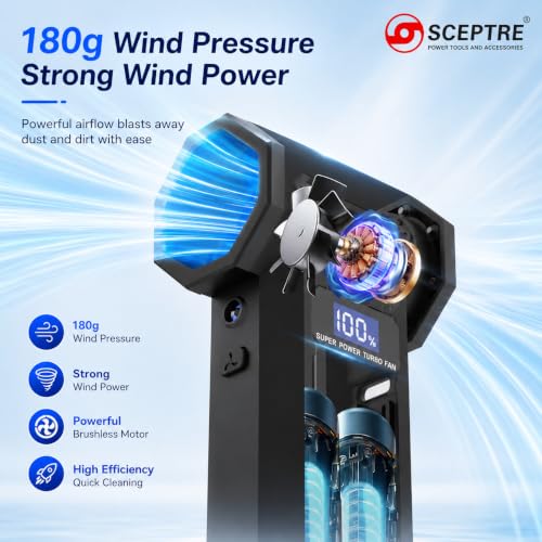 Image of Sceptre 3-in-1 Cordless Air Duster, Vacuum Cleaner & Air Blower | 120000 RPM Brushless Motor | 5200mAh Battery | LED Light | Digital Display | Keyboard, PC, Car & Home Cleaning