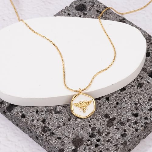 Lauren-Spencer Mother of Pearl Necklace for Women Gold Plated Butterfly Round Square Pendant Necklace White Shell Dainty Gold Necklace for Women Jewelry Gift4