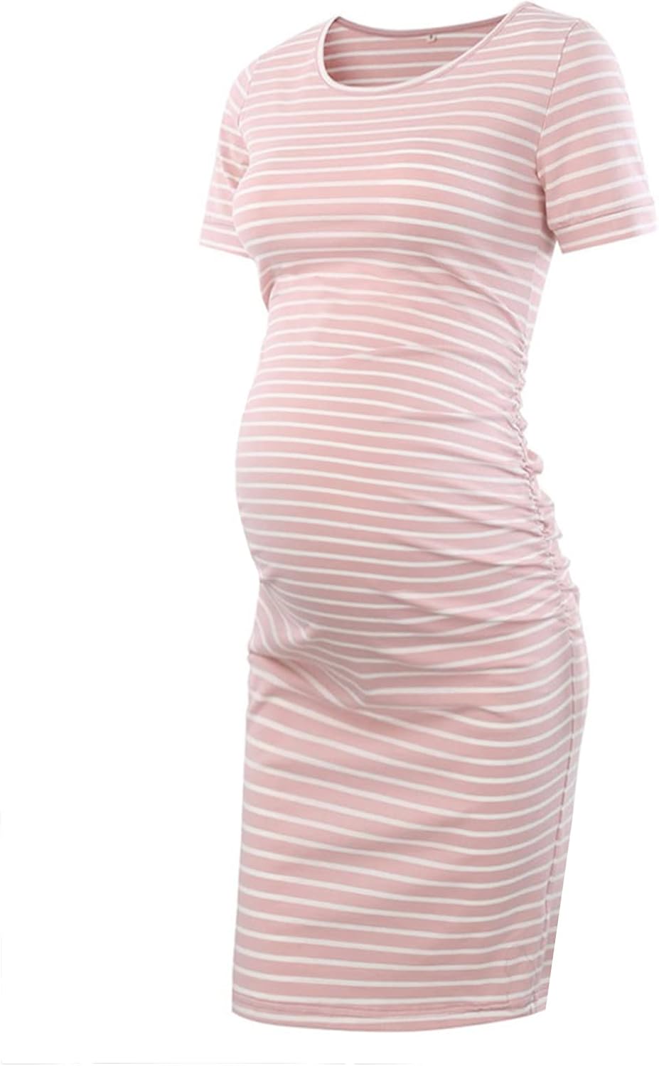 Liu & Qu Women’s Maternity Bodycon Ruched Side Dress Casual Short & 3/4 Sleeve Dress for Daily Wearing Or Baby Shower
