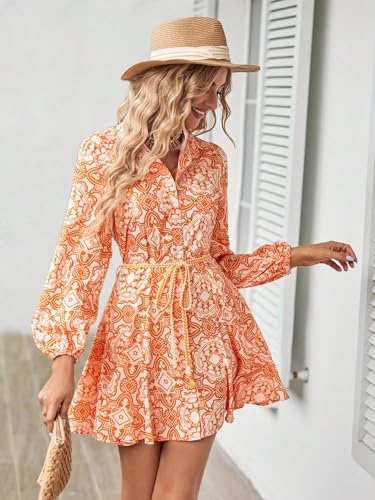 Image of Shasmi Girl's & Women's Printed Belted Shirt Dress - Long Sleeve Vacation Outfit | Boho Beach Style | Stylish Casual & Party & Office Wear Outfit (Dress 230)