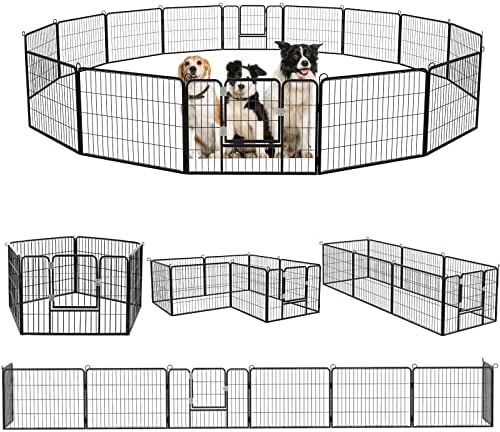 Tavata Heavy Duty Metal Dog Plaype/Fence for Outdoor, 8/16 Panels 24"/32"/40" Height Rustproof with Doors for Large/Medium/Small Dogs for Yard,Camping