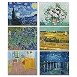 Phieoixs 6Pcs Vincent Van Gogh Canvas Wall Art Paintings, Famous Starry Night Picture Prints for Decor Reproduction，Roses Artwork Poster for Bedroom Living Room Office Decoration,8x10inch Unframed